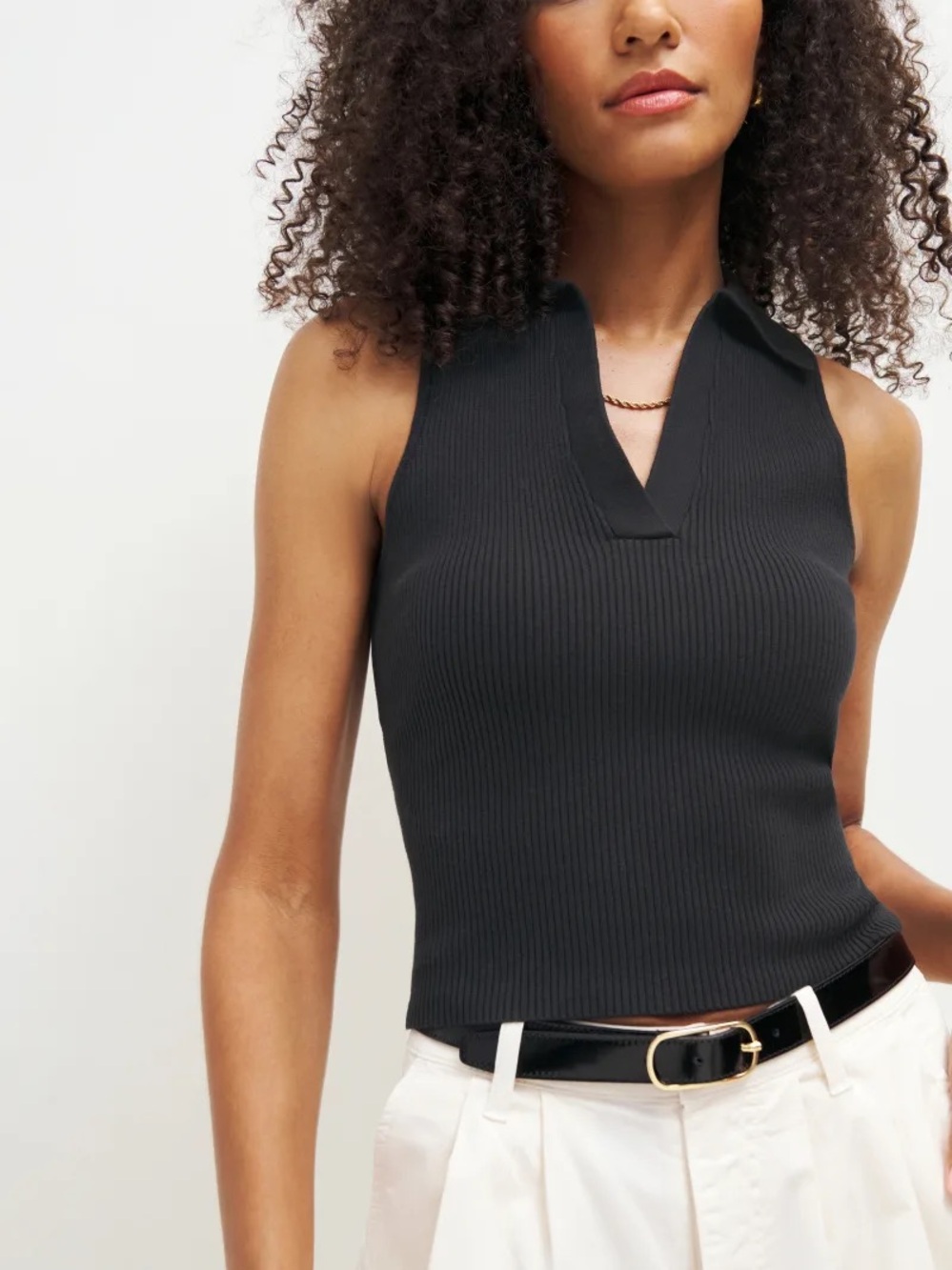 REFORMATION Tabitha Collared Sleeveless Ribbed Polo Tank size S